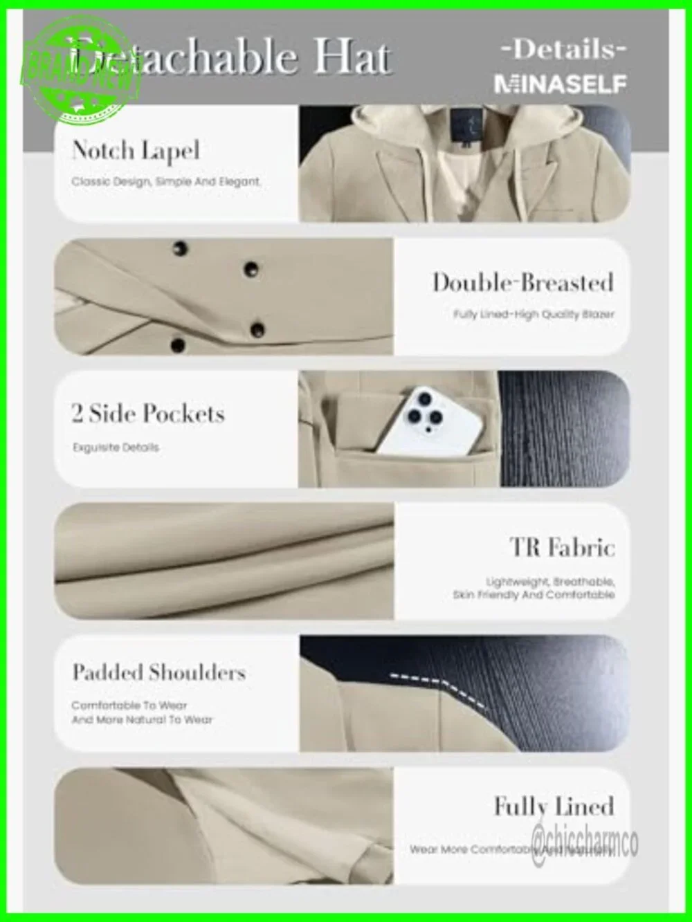 Hooded Blazer Jacket Women Oversized Long Double-Breasted Casual Full-Lined